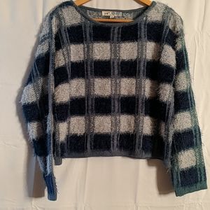 Jolt BlueWhite Plaid Fuzzy Sweater